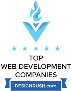 DesignRush.com 2023 badge for Top Web Development Companies, featuring a blue emblem and stars.