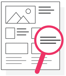 Illustration of a webpage with a magnifying glass highlighting a section, representing SEO consulting.
